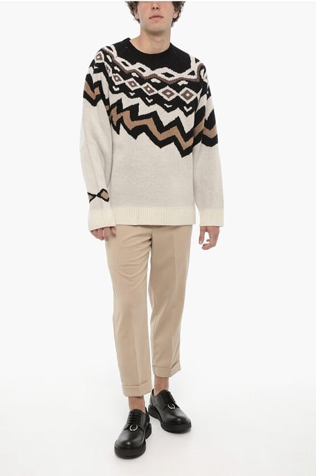 Ulltröja med rund halsringning i boxig passform i beige, nero - Image 4