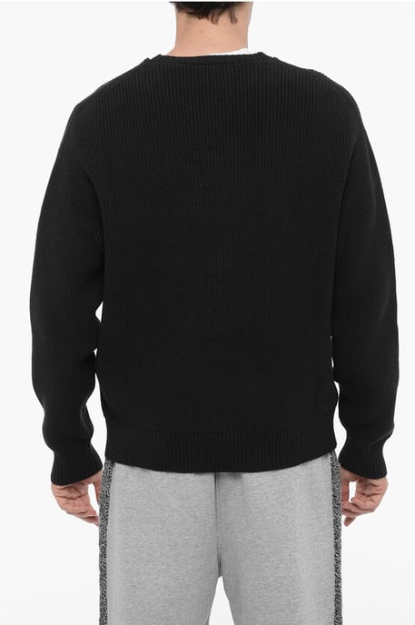 Crew Neck STITCHED BOLT Cotton Blend Sweater in Black - Image 2