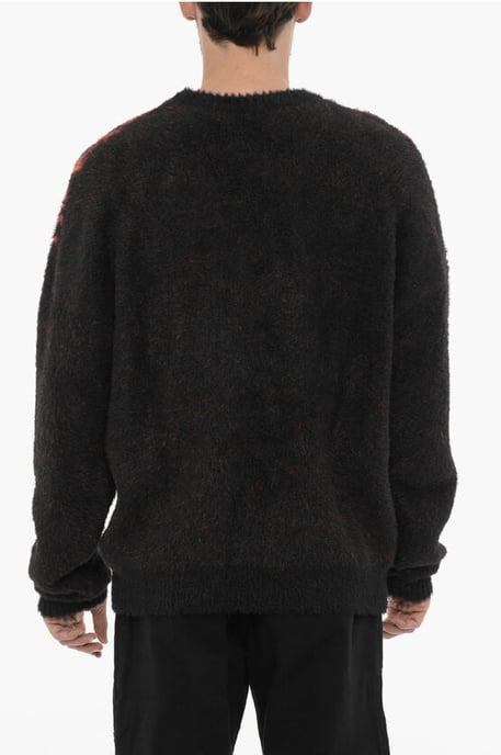 Nylon Crew-Neck Swater with Contrast Embroidery in Nero, Rosso - Image 2