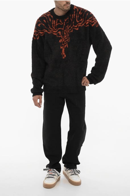 Nylon Crew-Neck Swater with Contrast Embroidery in Nero, Rosso - Image 4