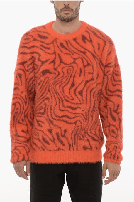 Crew-neck Fluffy Sweater in Arancio, Burgundy - Image 1