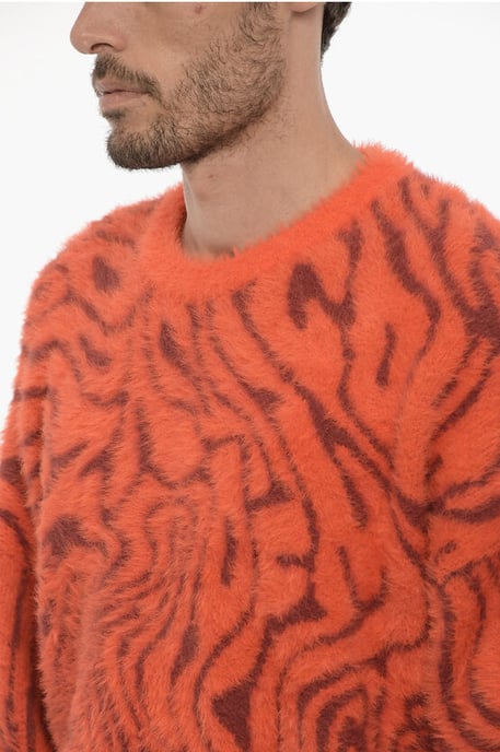 Crew-neck Fluffy Sweater in Arancio, Burgundy - Image 3