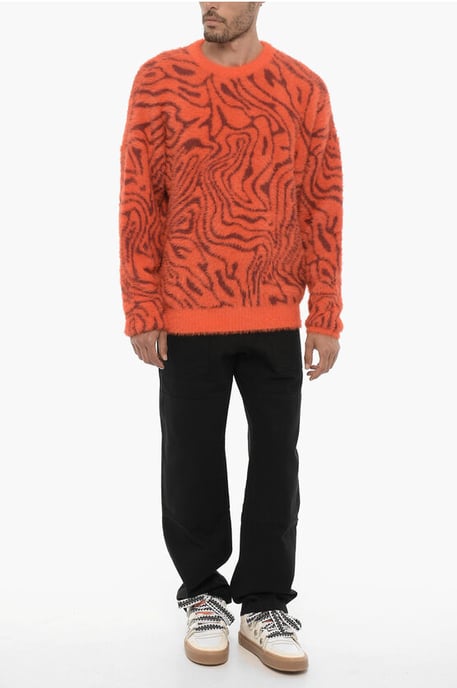 Crew-neck Fluffy Sweater in Arancio, Burgundy - Image 4