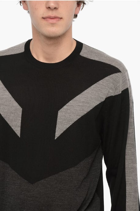 Two-Tone Wool MODERNIST Sweater in Nero, Grigio - Image 3