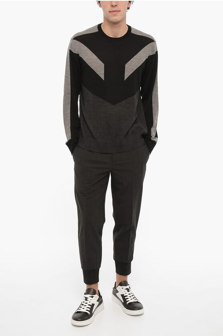 Two-Tone Wool MODERNIST Sweater in Nero, Grigio - Image 4