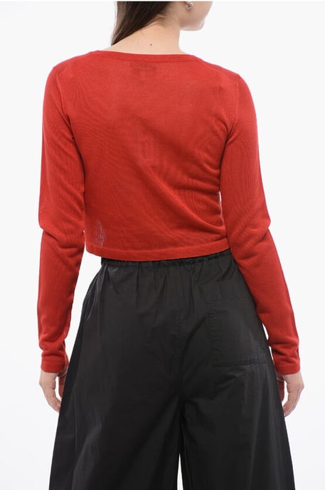 Crew Neck Viscose Blend Crop Sweater in Red - Image 2