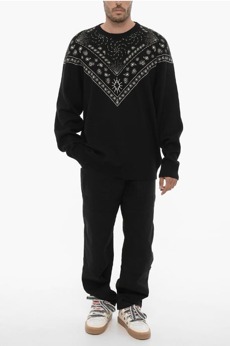 Bandana Motif Crew-neck Sweater in Black - Image 4