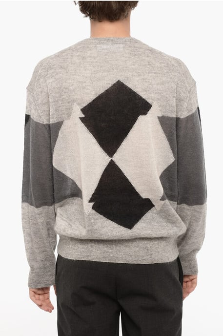 Argyle-motiv rundhalsad tröja i grått, vit och svart - Image 2