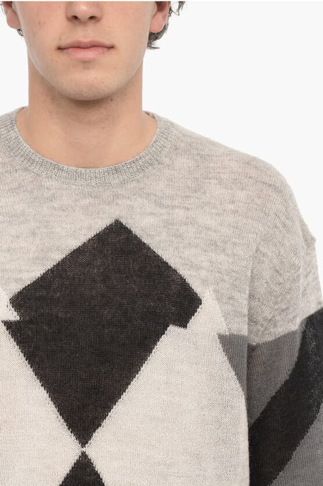 Argyle-motiv rundhalsad tröja i grått, vit och svart - Image 3