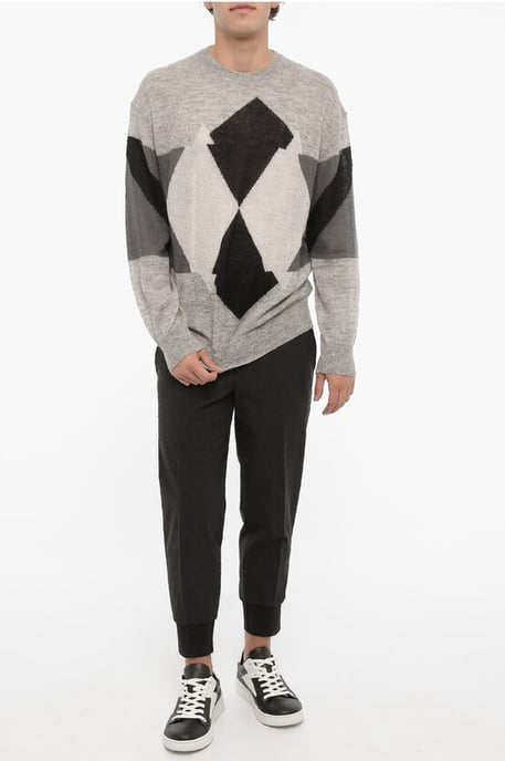 Argyle-motiv rundhalsad tröja i grått, vit och svart - Image 4