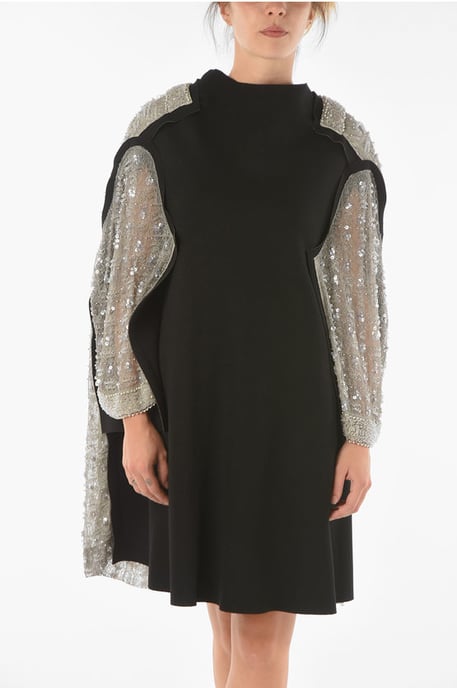 Beaded Sequined Back and Sleeve Midi Dress in Black - Image 4