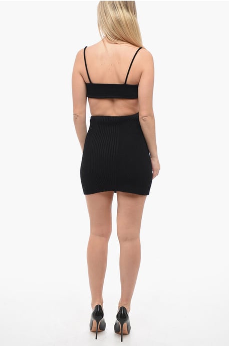 Ribbed Knitted Minidress with Cut-outs in Black - Image 2