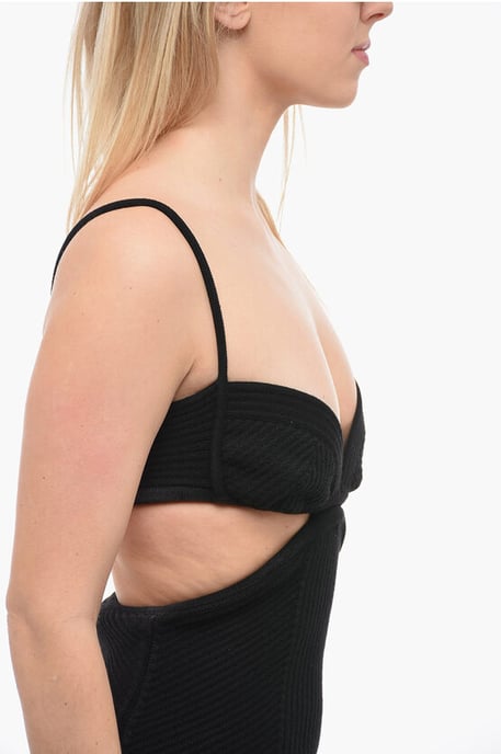 Ribbed Knitted Minidress with Cut-outs in Black - Image 3