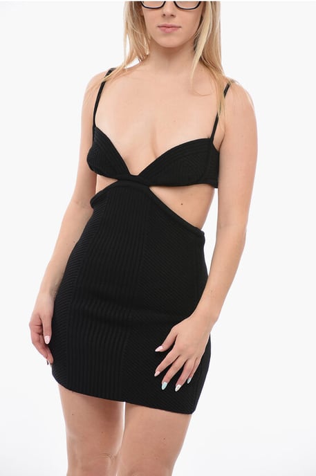 Ribbed Knitted Minidress with Cut-outs in Black - Image 4