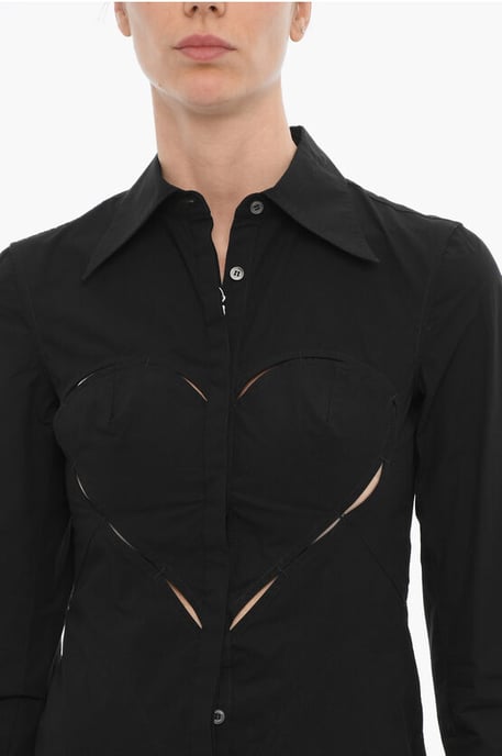 Solid Color Shirt Dress with Cut-Out Details in Black - Image 3