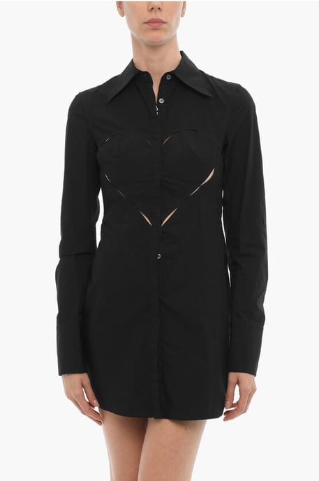 Solid Color Shirt Dress with Cut-Out Details in Black - Image 4