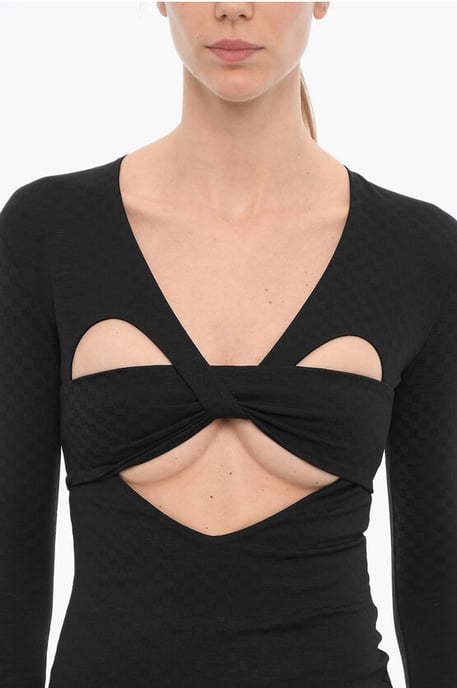 Long Sleeved Mini Dress with Cut-Out Details in Black - Image 3