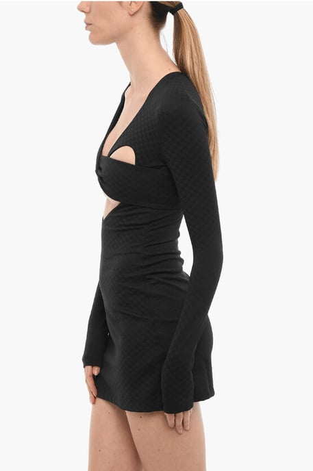 Long Sleeved Mini Dress with Cut-Out Details in Black - Image 4