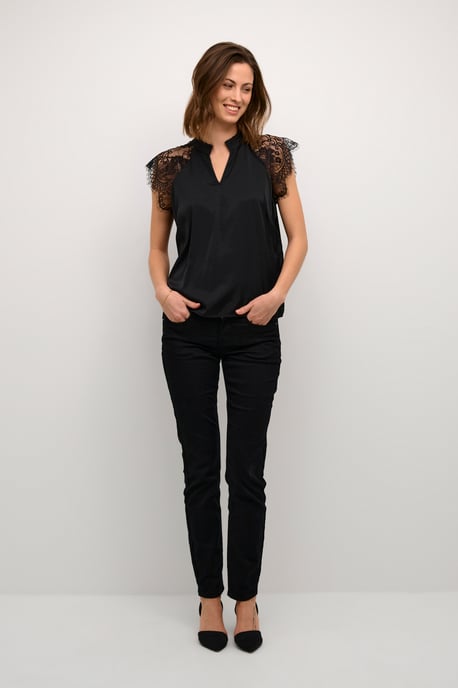 Blouse met korte mouwen Straight fit black - Image 1