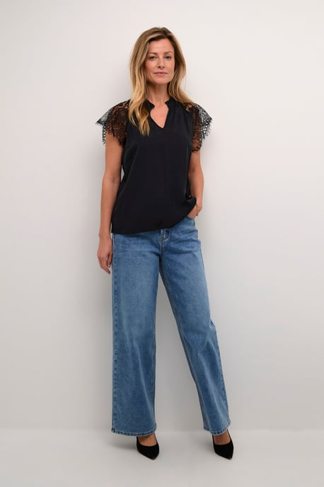 Blouse met korte mouwen Straight fit black - Image 2