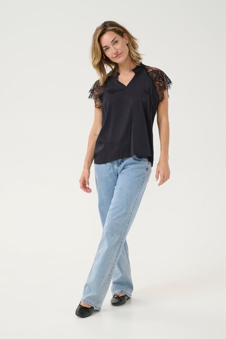 Blouse met korte mouwen Straight fit black - Image 3