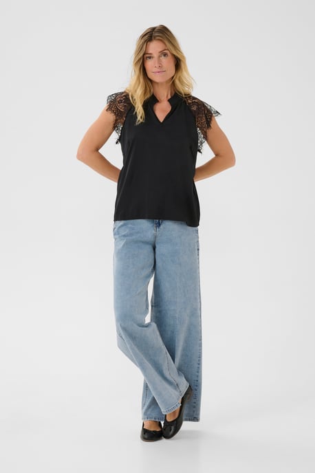 Blouse met korte mouwen Straight fit black - Image 4