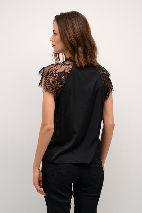 Blouse met korte mouwen Straight fit black - Image 5