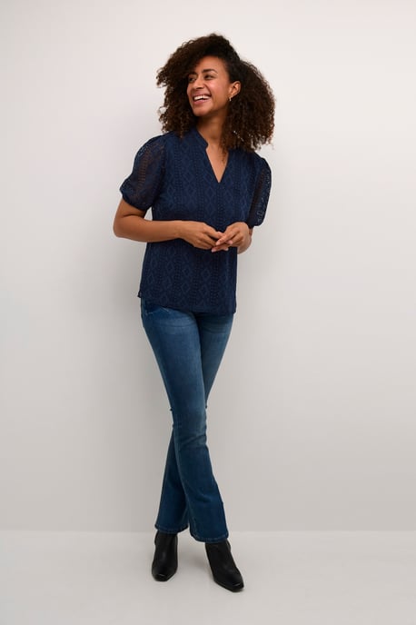 Blouse met korte mouwen Regular fit navy - Image 1