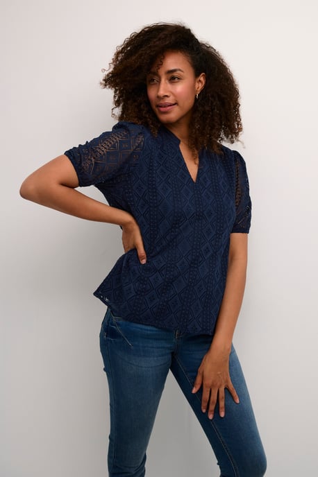 Blouse met korte mouwen Regular fit navy - Image 2