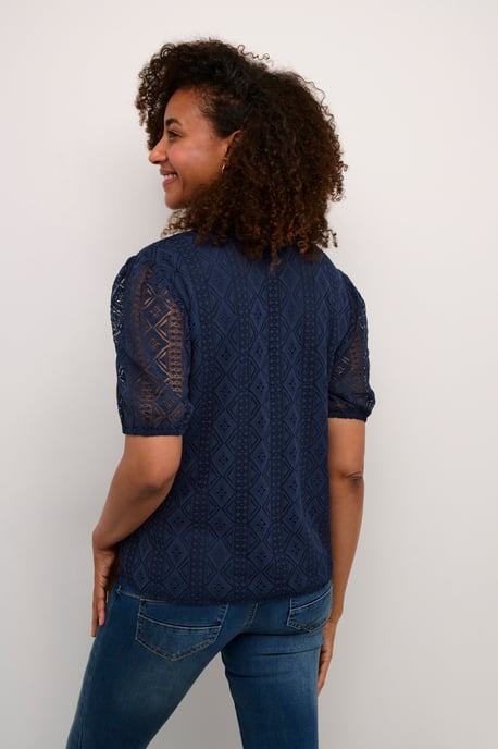 Blouse met korte mouwen Regular fit navy - Image 3