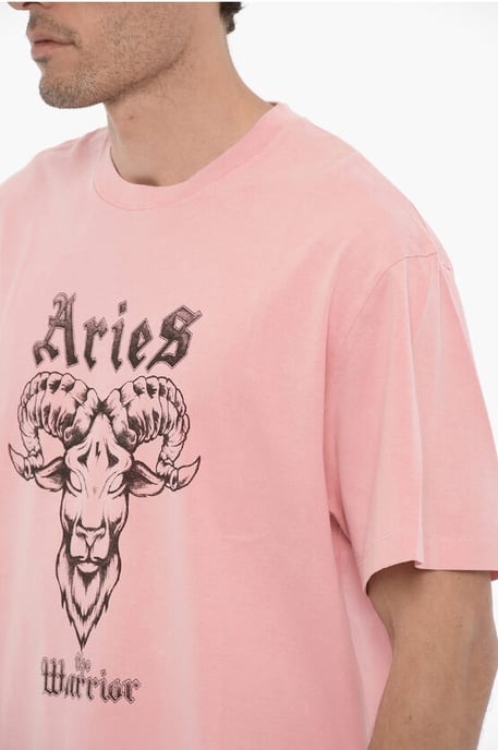 Printed ARIES THE WARRIOR Crew-neck T-Shirt in Pink - Image 3