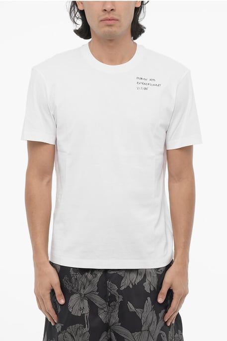 Slim Fit HUMAN WITH EXTRAORDINARY VISION Crew-neck T-Shirt in White - Image 1