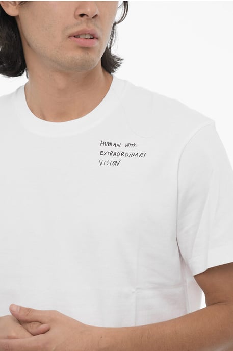 Slim Fit HUMAN WITH EXTRAORDINARY VISION Crew-neck T-Shirt in White - Image 3