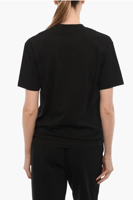 Solid Color Crew-neck T-Shirt with Contrasting Logo in Black - Image 2