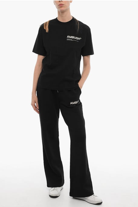 Solid Color Crew-neck T-Shirt with Contrasting Logo in Black - Image 4