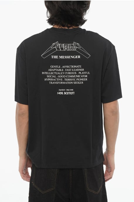 Slim Fit ROCK BAND ZODIAC GEMINI T-shirt met ronde hals en druppel in zwart - Image 2