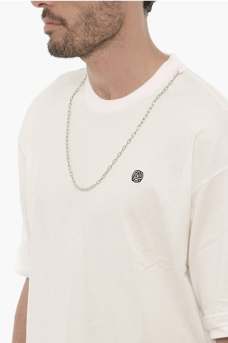 Crew-neck T-shirt with Removable Chain and Logoed Embroidery in White - Image 3