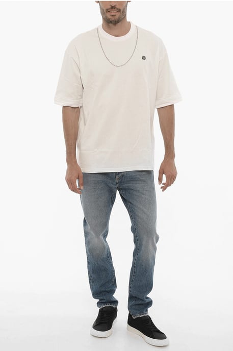 Crew-neck T-shirt with Removable Chain and Logoed Embroidery in White - Image 4