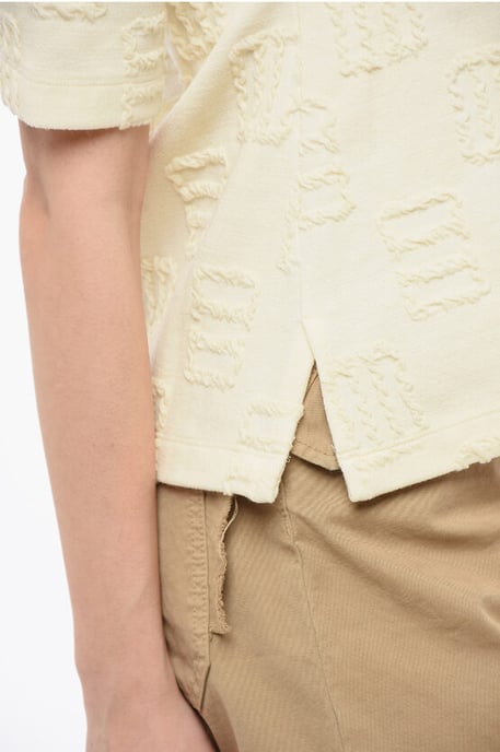 T-shirt met ronde hals en stikseldetails in beige - Image 3