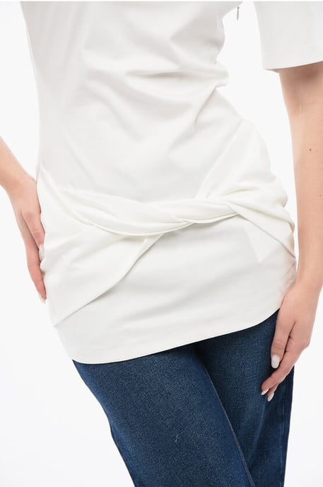 Solid Color Cotton Crew-neck T-shirt in White - Image 3