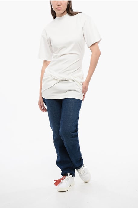 Solid Color Cotton Crew-neck T-shirt in White - Image 4