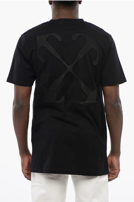 Katoenen ARROW T-shirt met ronde hals in zwart - Image 2