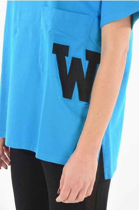 Crew-Neck Maxi Tshirt with Patch Monogram in Blue - Image 3