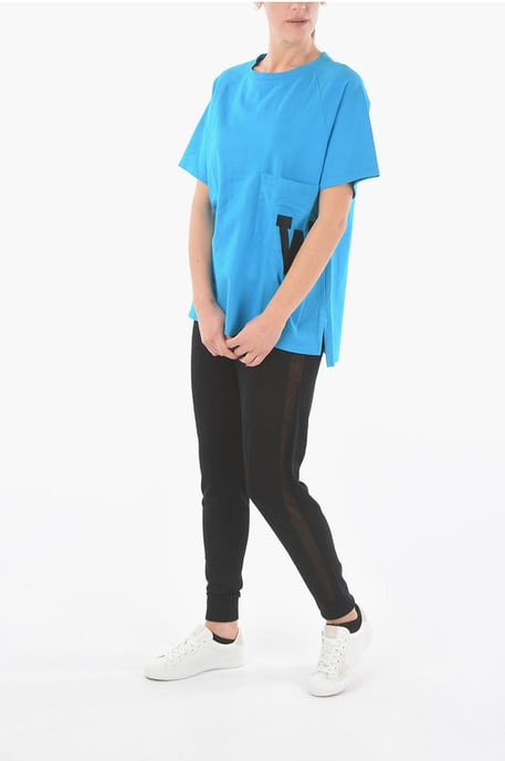 Crew-Neck Maxi Tshirt with Patch Monogram in Blue - Image 4
