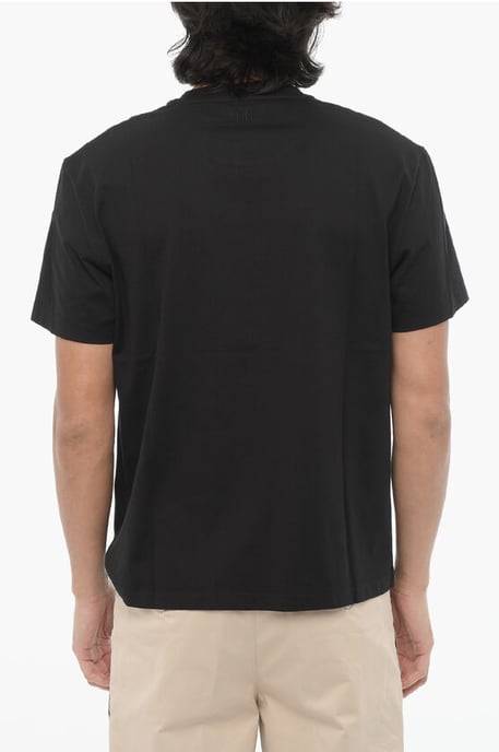 Cotton Crew-neck T-shirt with Print in Black - Image 2