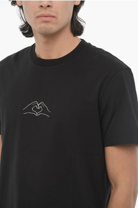 Cotton Crew-neck T-shirt with Print in Black - Image 3