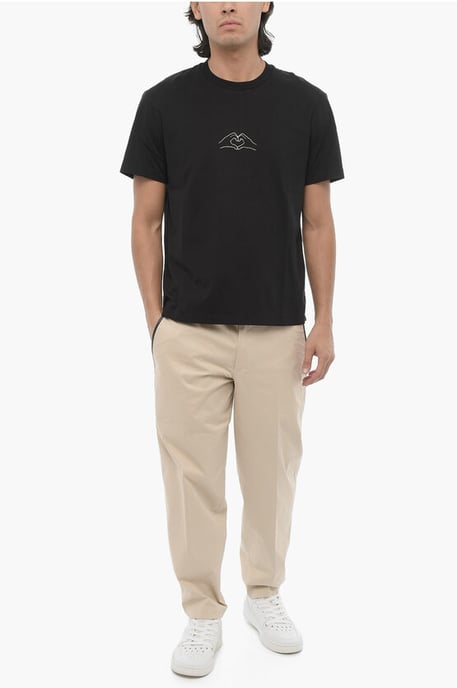 Cotton Crew-neck T-shirt with Print in Black - Image 4