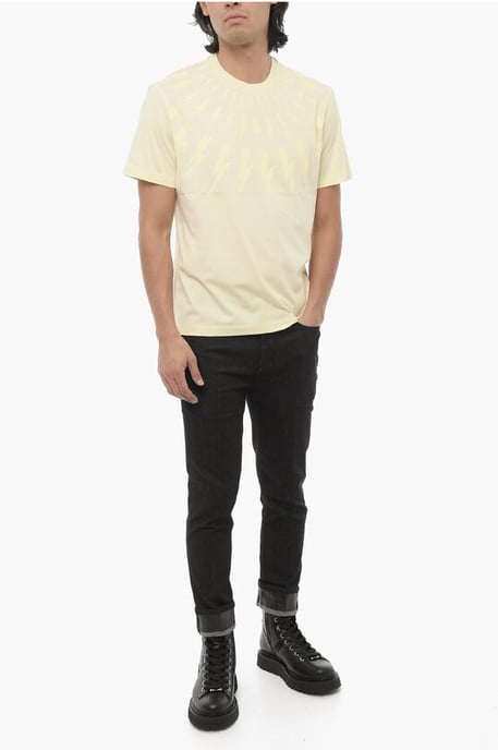 Slim fit FAIRISLE THUNDERBOLT rundhalsad t-shirt med topp i gult - Image 4