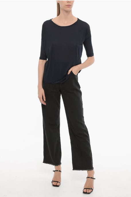 Solid Color Oversized Crew-neck T-shirt in Blue - Image 4