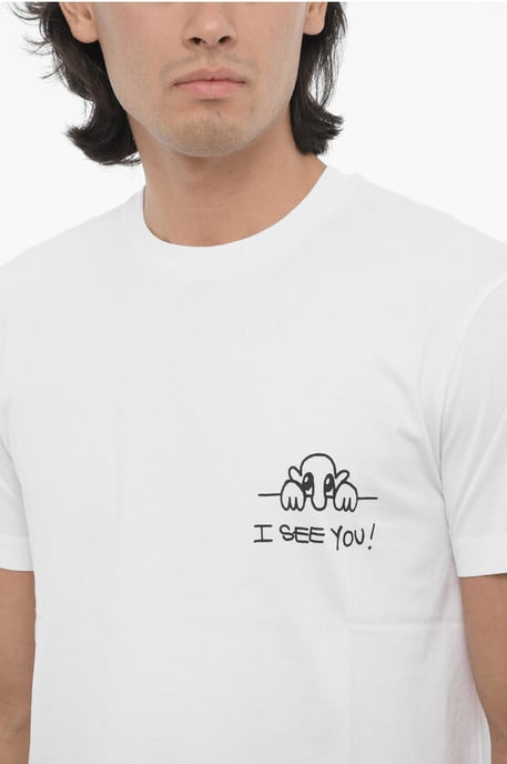 Vit t-shirt med rund hals och smal passform i bomull, I SEE YOU - Image 3